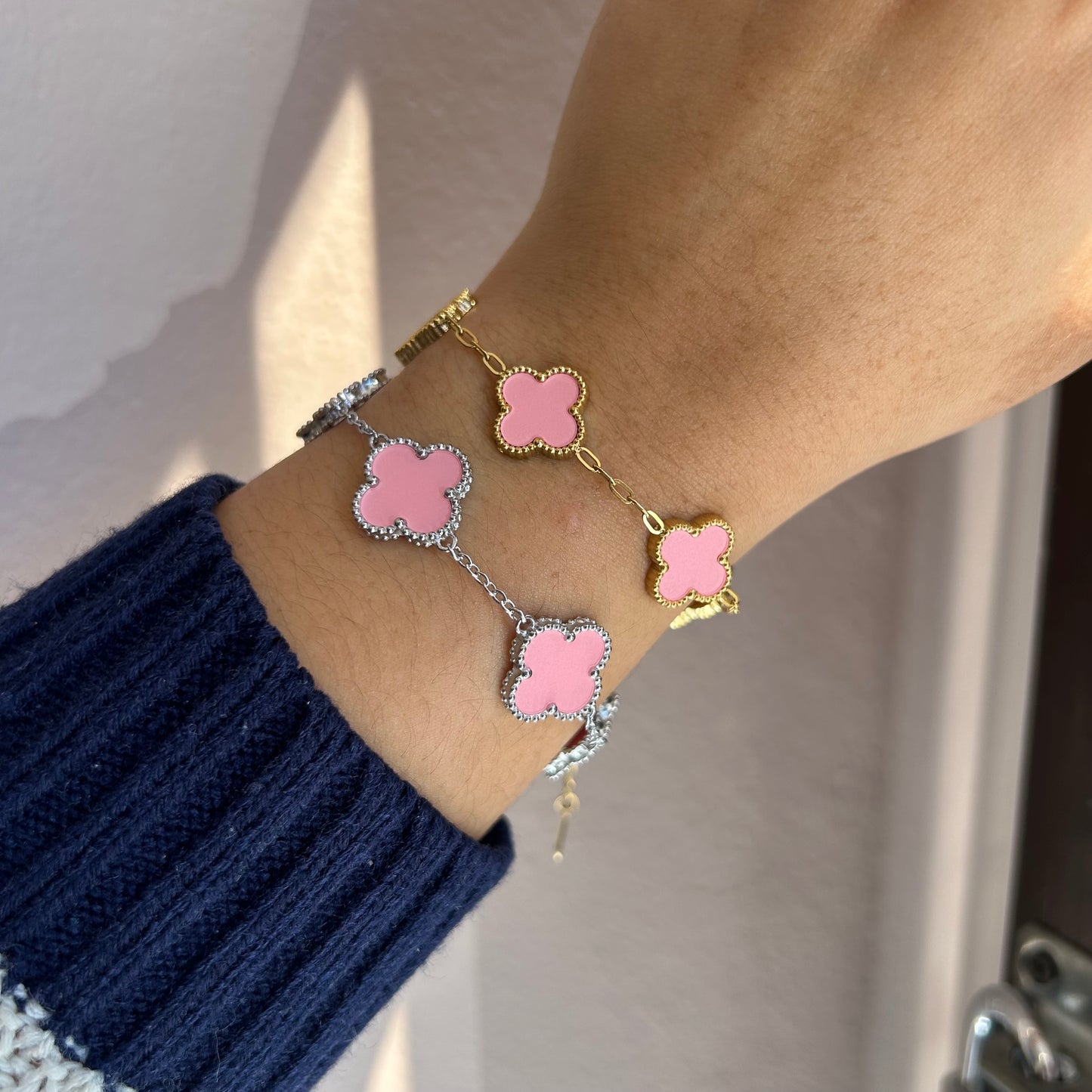 Pulsera trébol color rosa