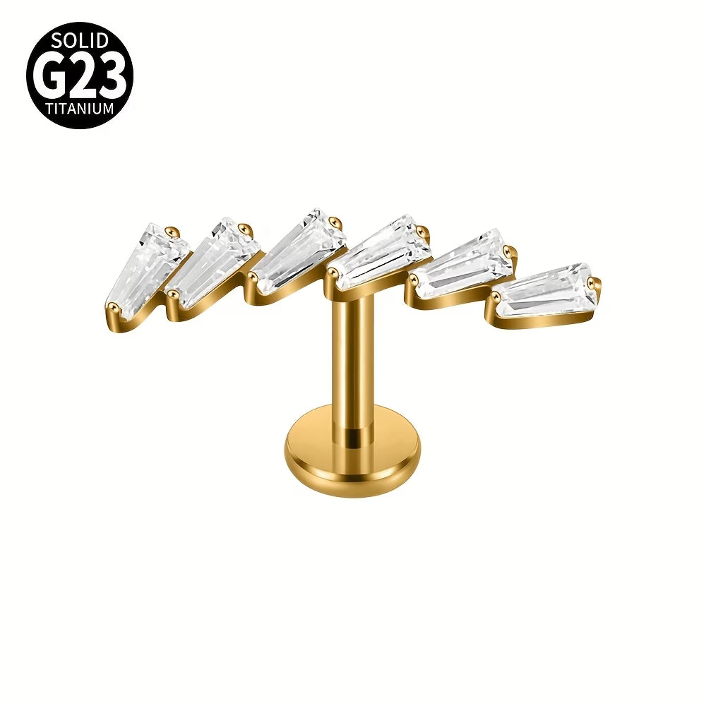 Titanio Flat Back barra zirconia baguette dorado