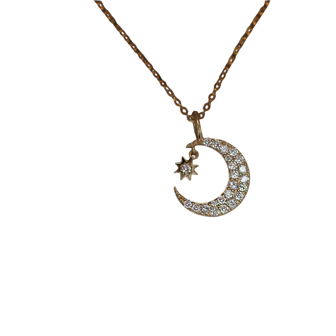 Cadena plata media luna con estrella