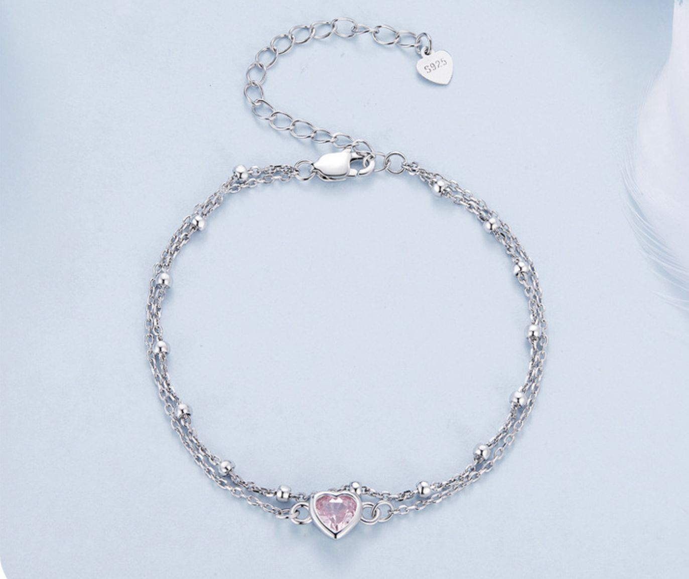 Pulsera doble corazón rosa