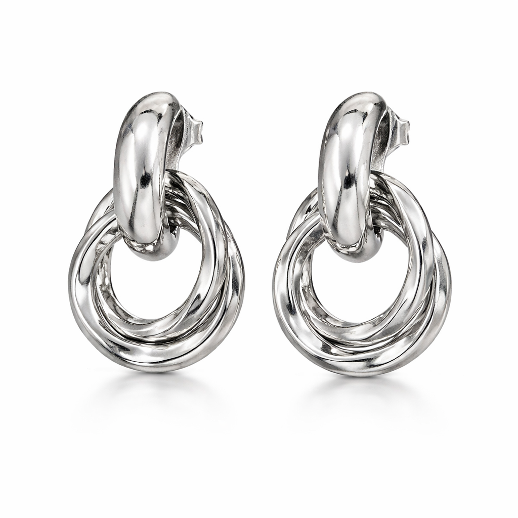 Arete Dos Círculos Abajo Plateados