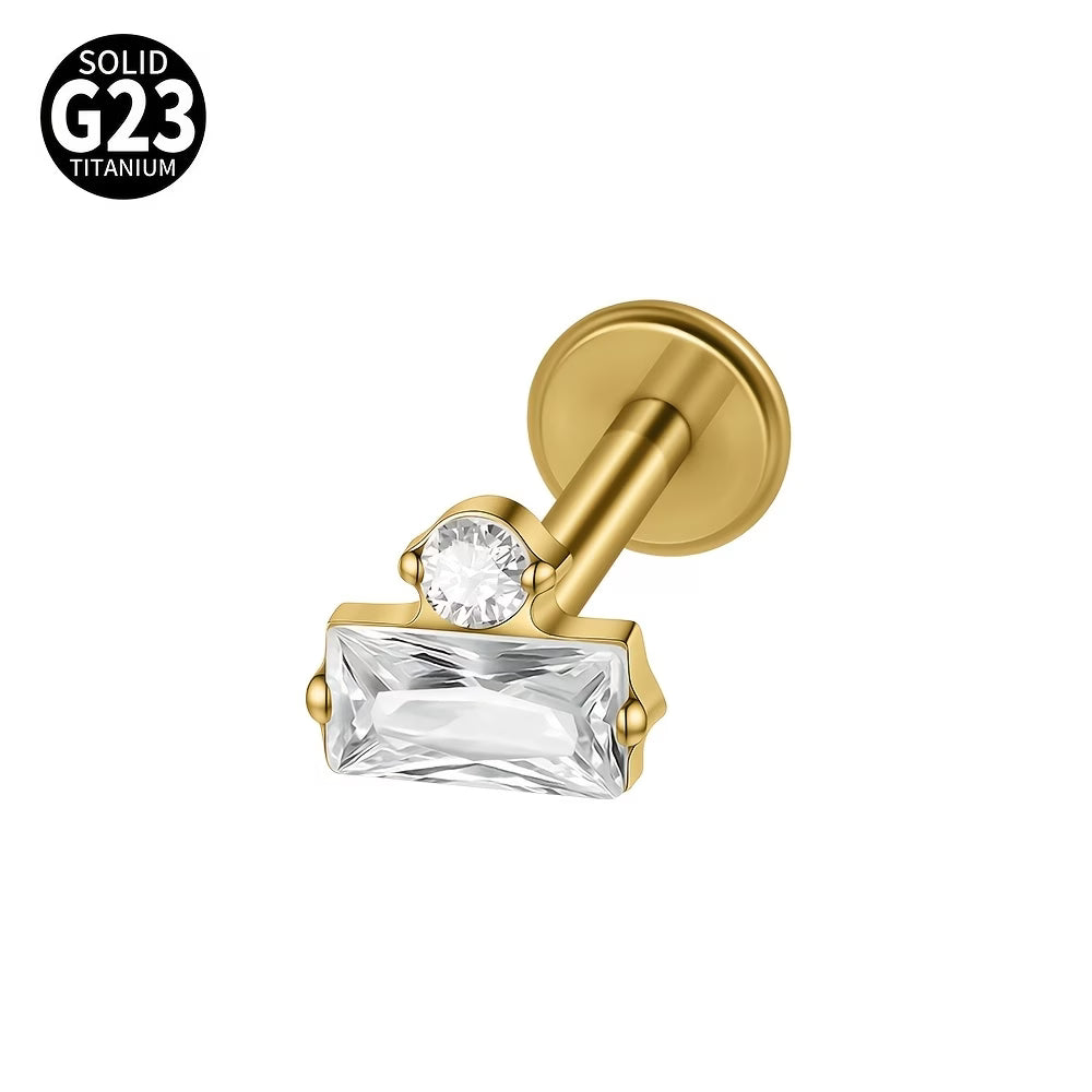 Titanio Flat Back doble piedra dorado
