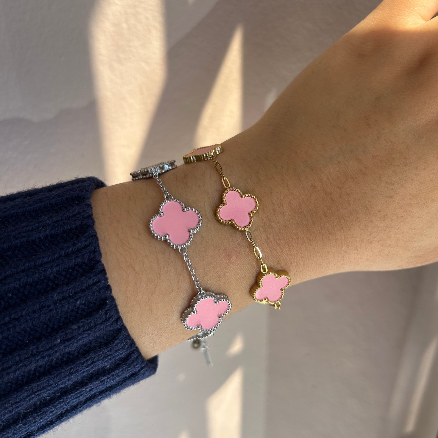 Pulsera trébol color rosa