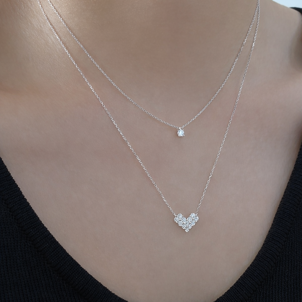 Cadena de Corazón Pixelado con Zirconias ✨