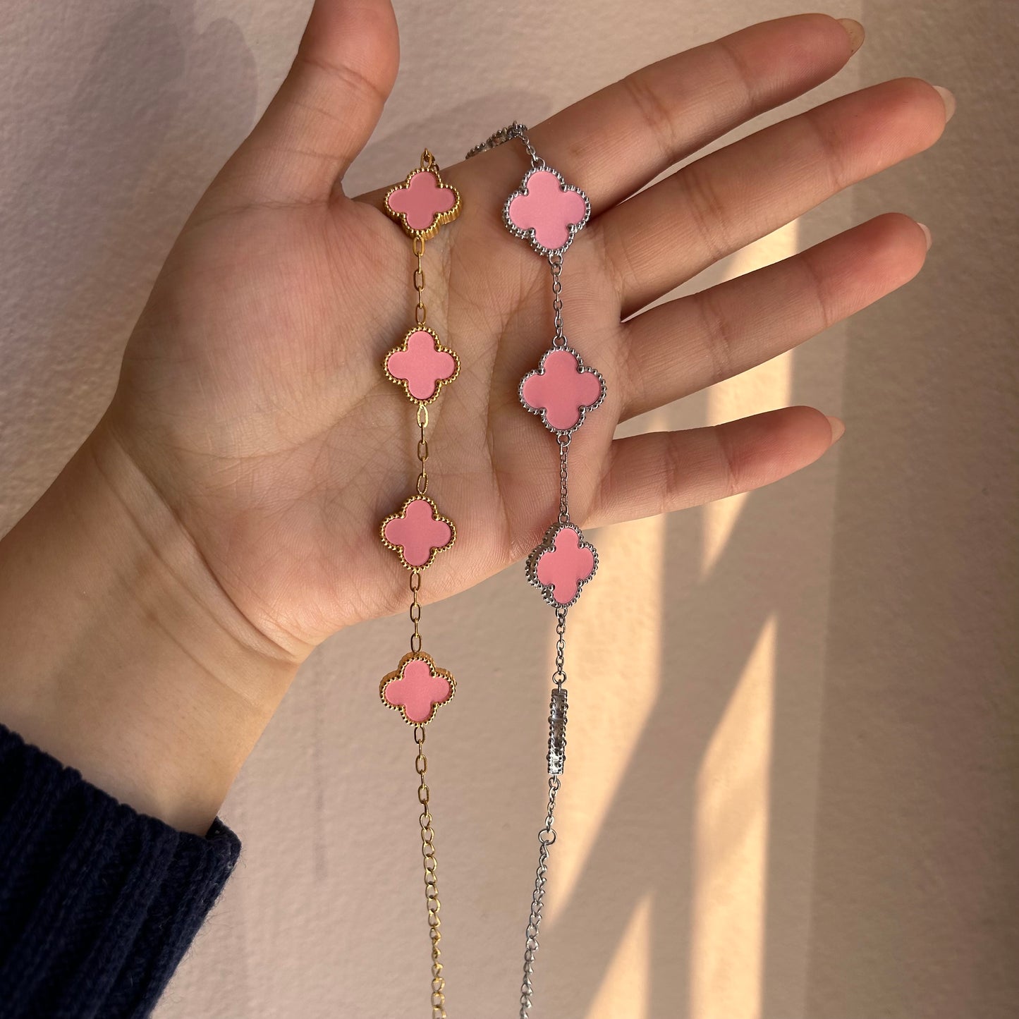 Pulsera trébol color rosa