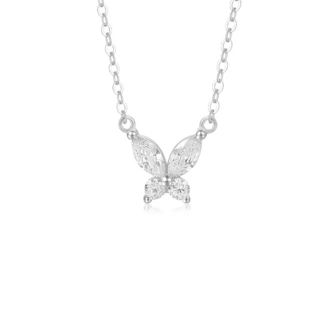 Cadena plata mariposa de cristal