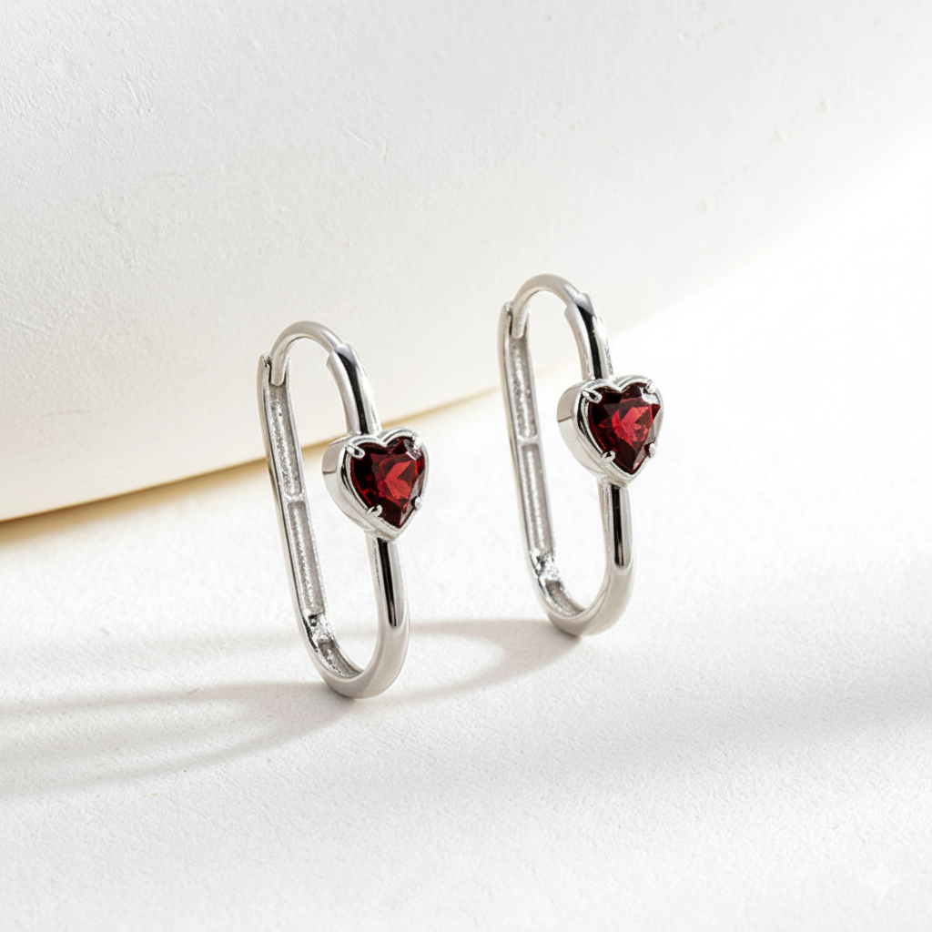 Argollas Rectangulares con Corazón Rojo ❤️