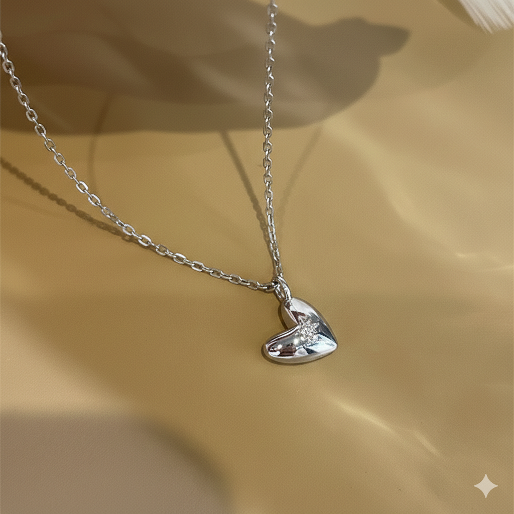 Cadena de Corazón Sólido con Zirconia Interior 💎