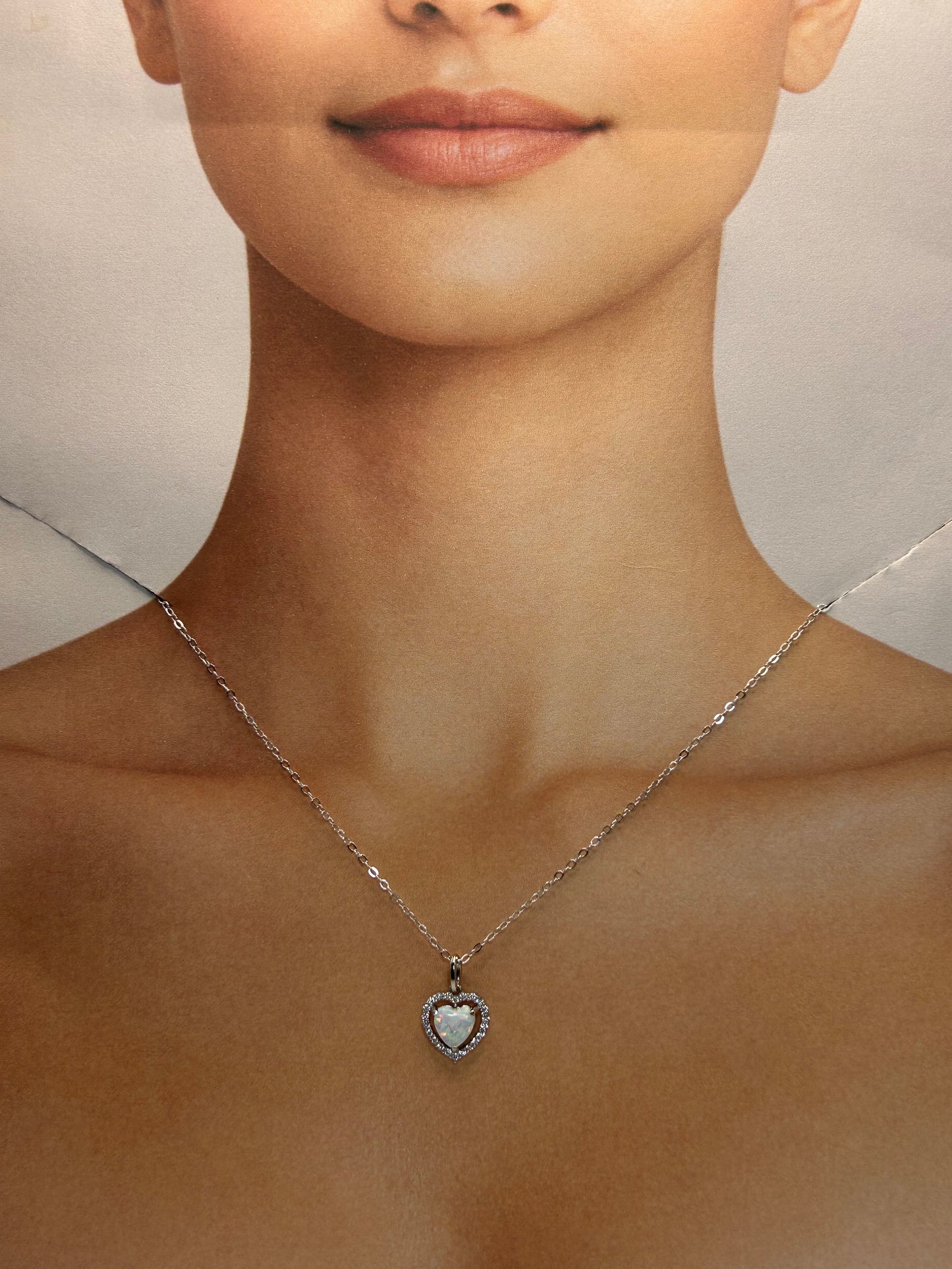 Cadena de Plata de Corazón de Ópalo💖