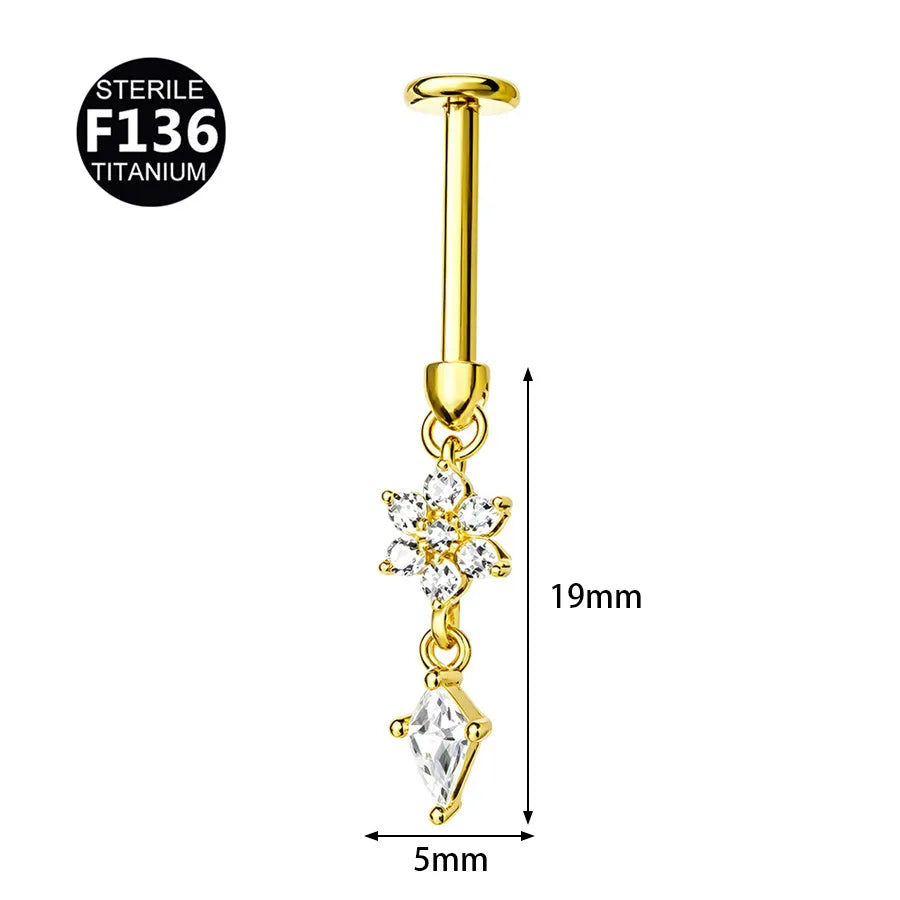 Piercing Titanio Flat Back Pieza para Helix Vertical con Flor 🌸