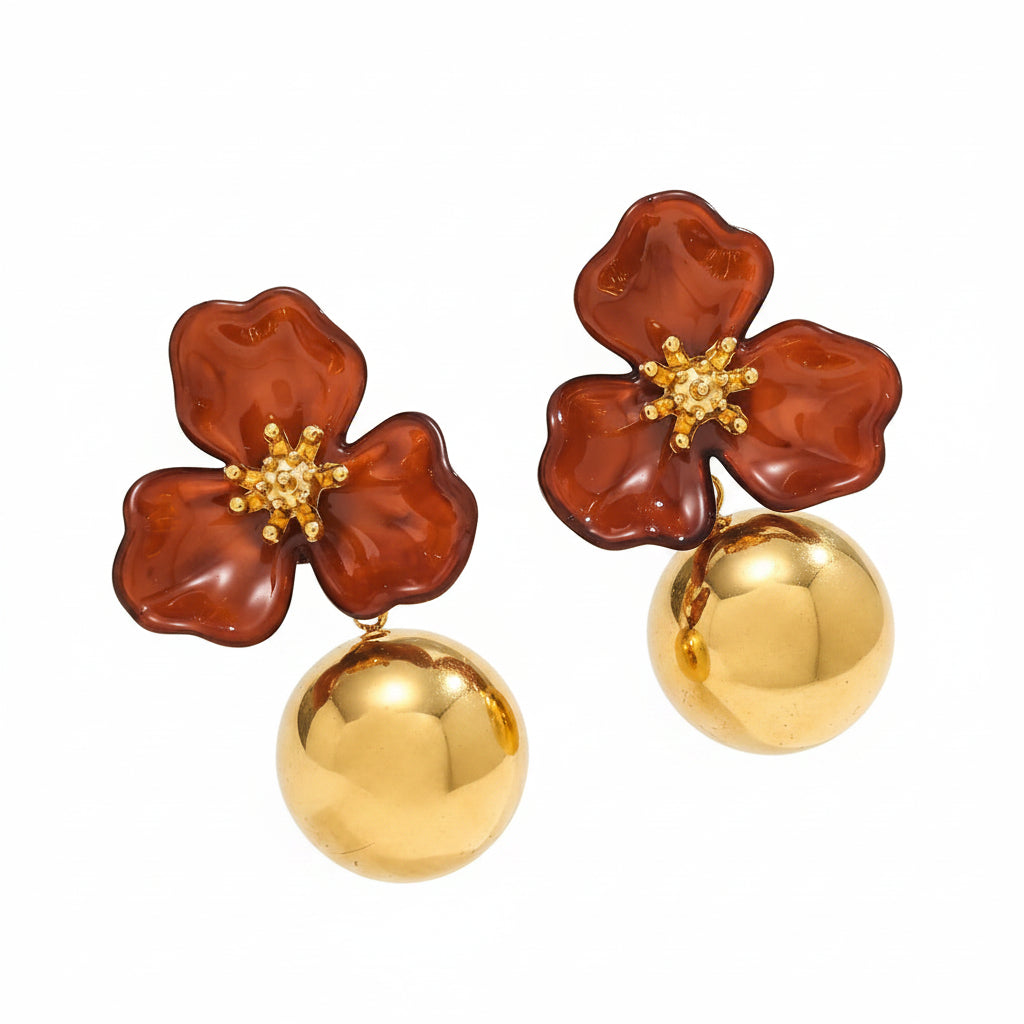 Aretes Flor Canela 🤎