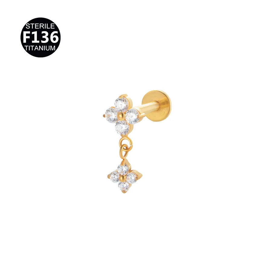 Titanio Flat Back Doble Trébol 🍀