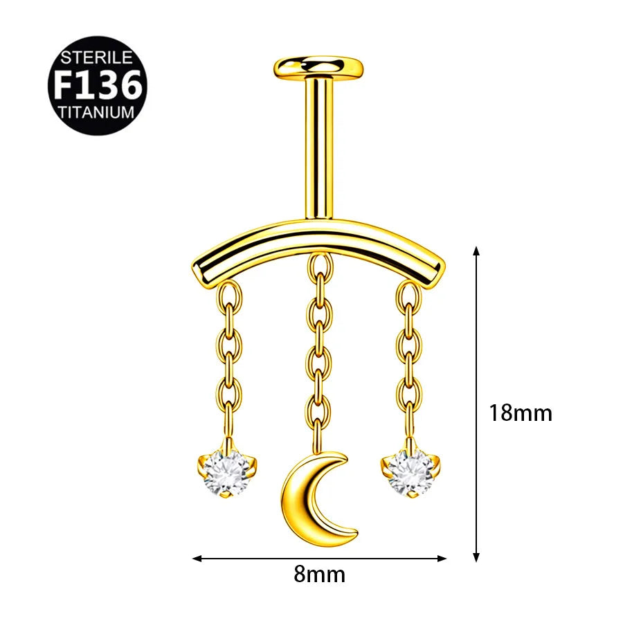Piercing Titanio Flat Back Media Luna para Helix Vertical 🌙