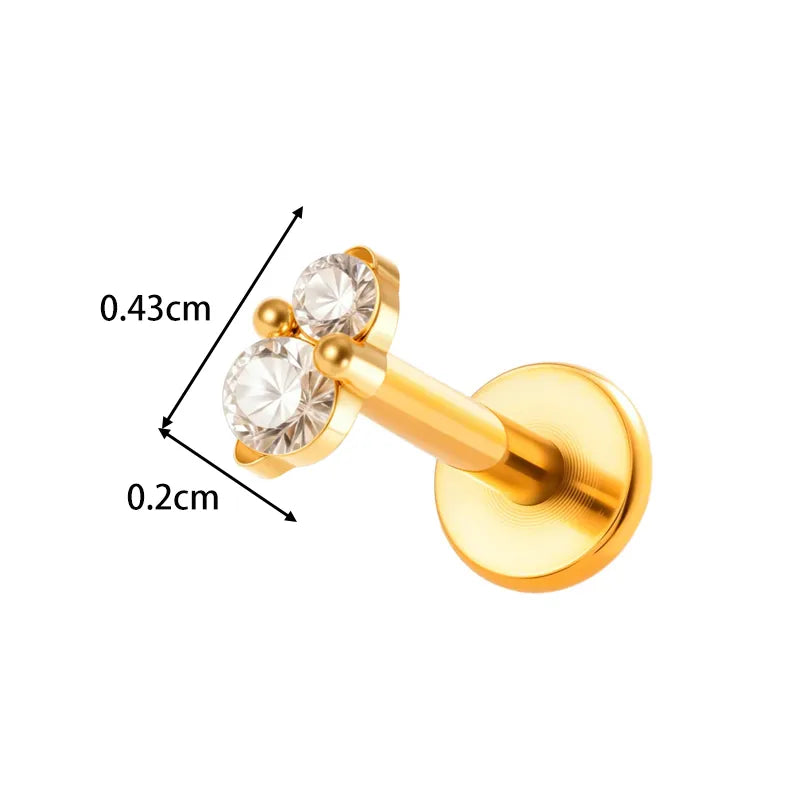 Piercing Titanio Flat Back Barrita de 2 Piedras Dorada ✨