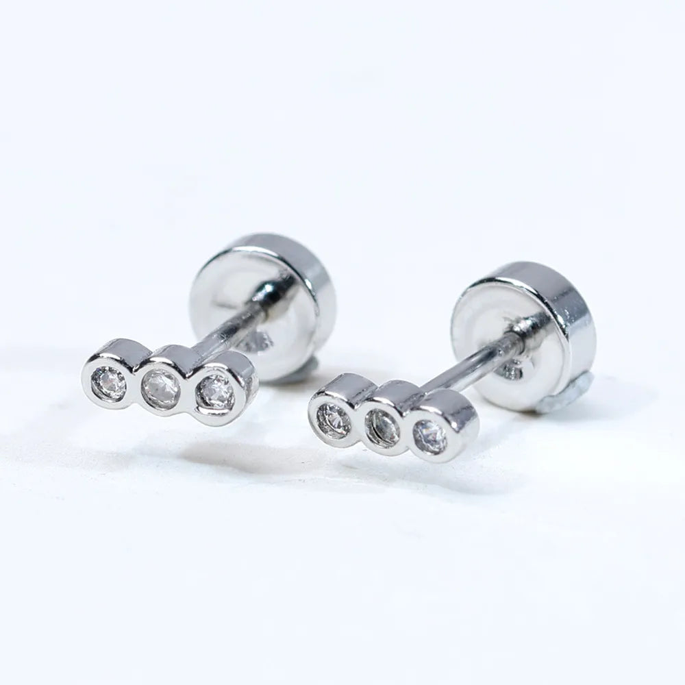 Piercing barra de 3 zirconias plateada ✨