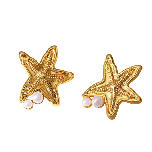 Aretes estrella con perlas abajo