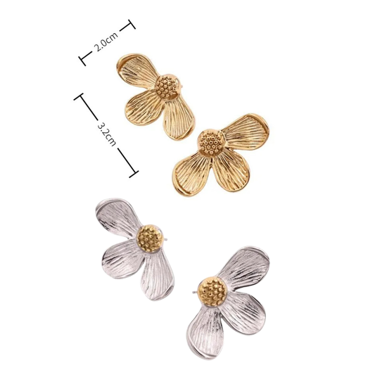 Aretes semi flor tres petalos