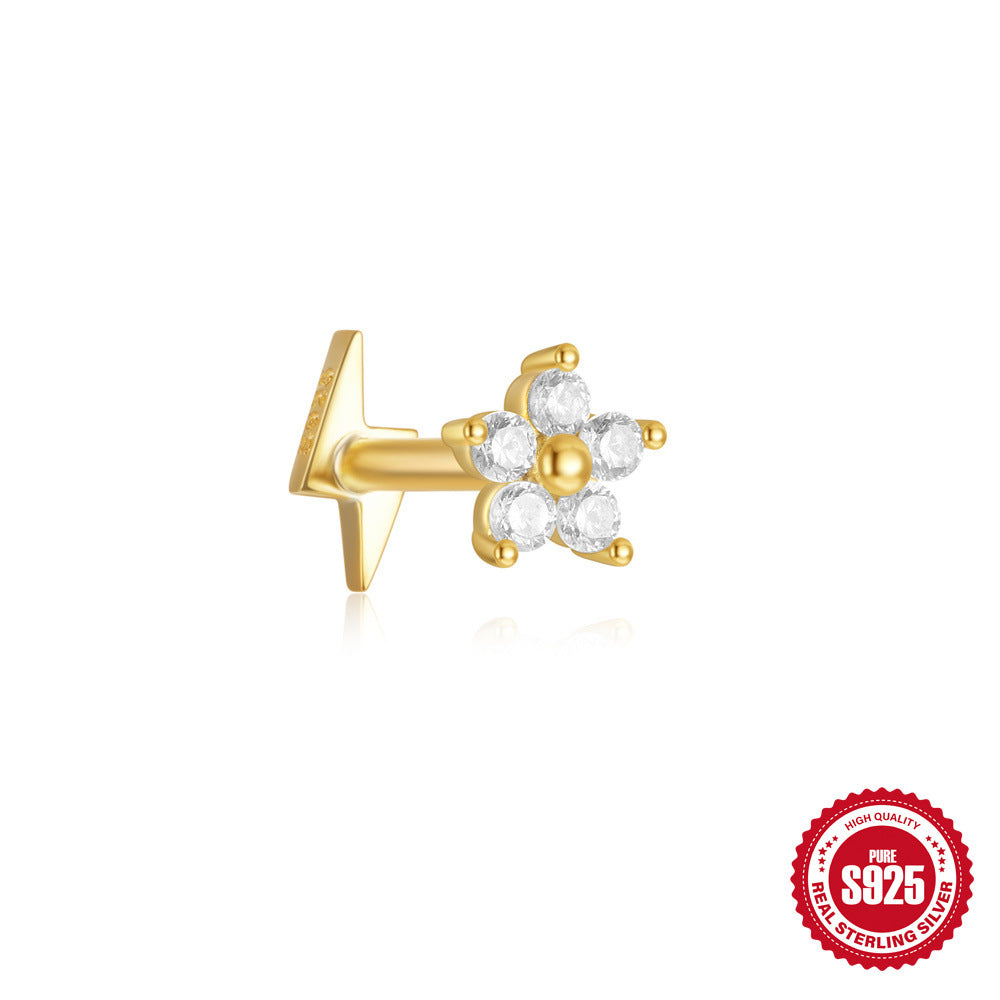 Piercing Individual de Plata Flor de Cinco Pétalos con Rayo Posterior ⚡