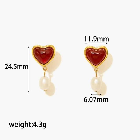 Arete Corazón Rojo Con Perla❤️