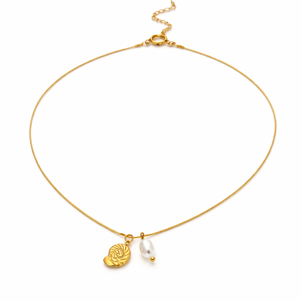 Collar Playero de Hilo de Acero con Concha y Perlas 🐚