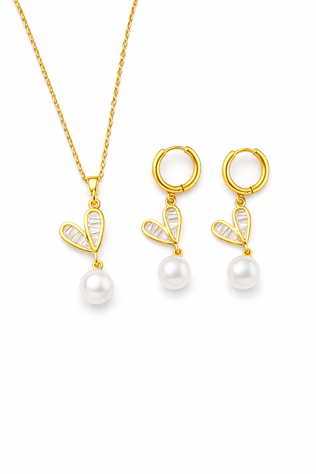 Set de Cadena y Argollas de Corazón con Perla Colgante 💕