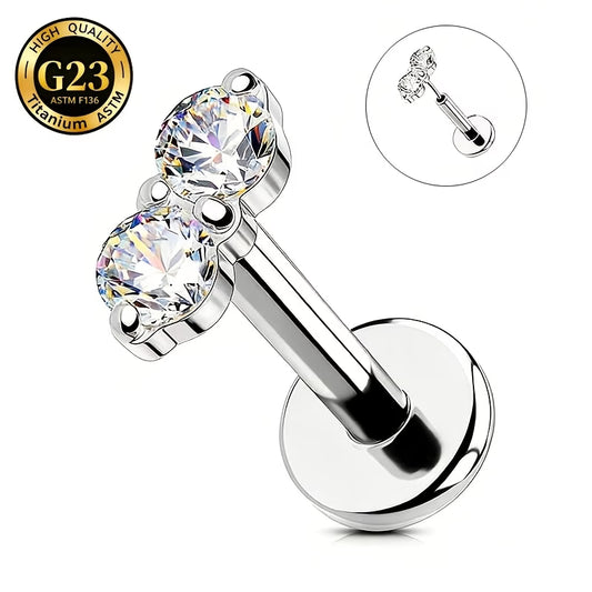 Titanio Flat Back dos zirconias plateado