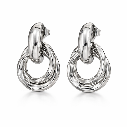 Arete Dos Círculos Abajo Plateados