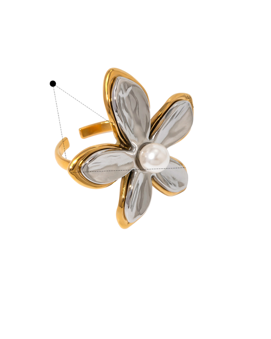 Anillo Flor con Base Plateada y Dorada