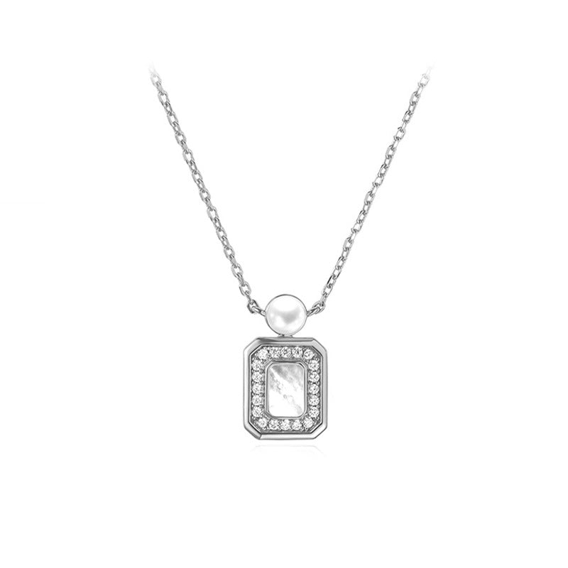 Cadena de Rectángulo de Nácar con Perla Superior 🤍