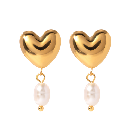 Aretes de corazón con perla