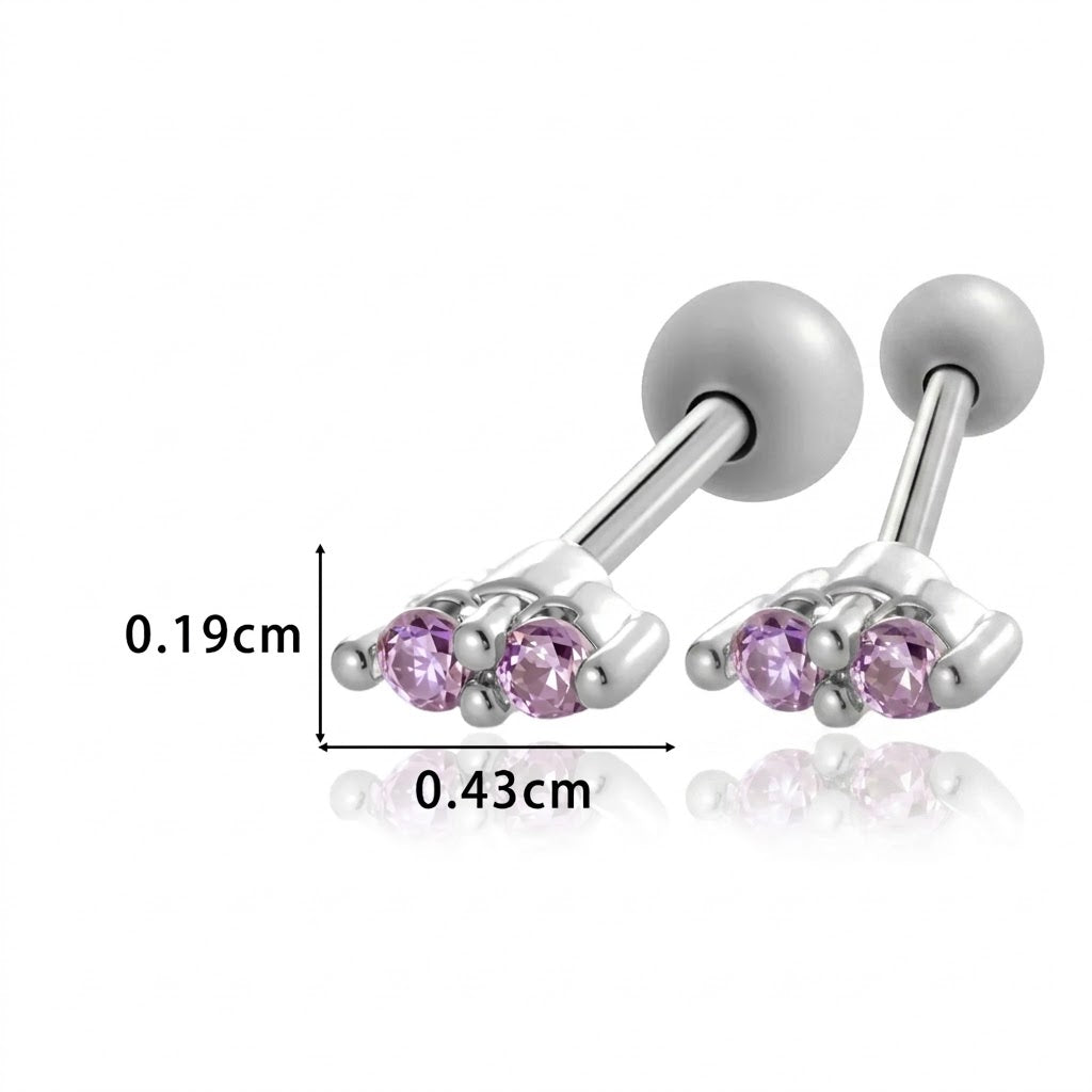 Piercing mini barra de dos piedras plateado y rosado 💖