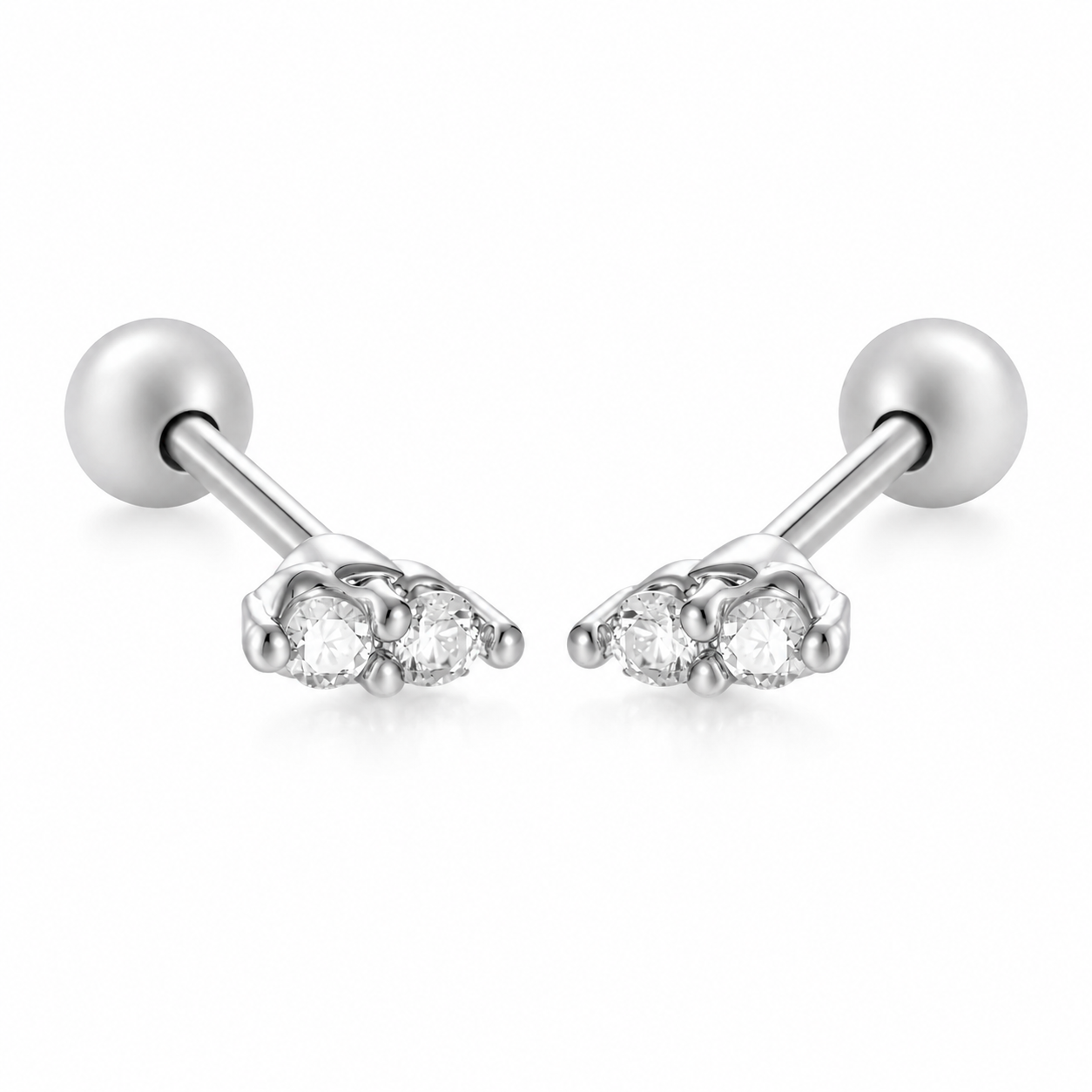 Piercing mini barra de dos piedras plateado ✨