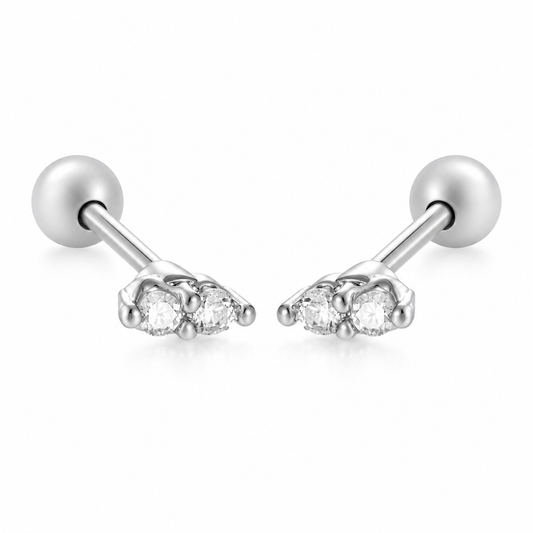 Piercing mini barra de dos piedras plateado ✨