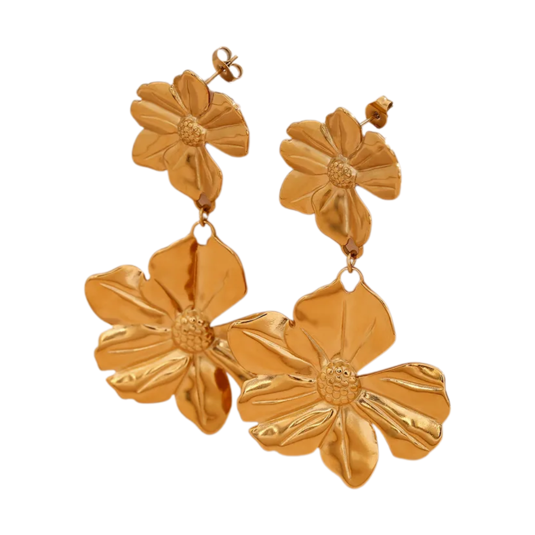 Aretes largos doble flor