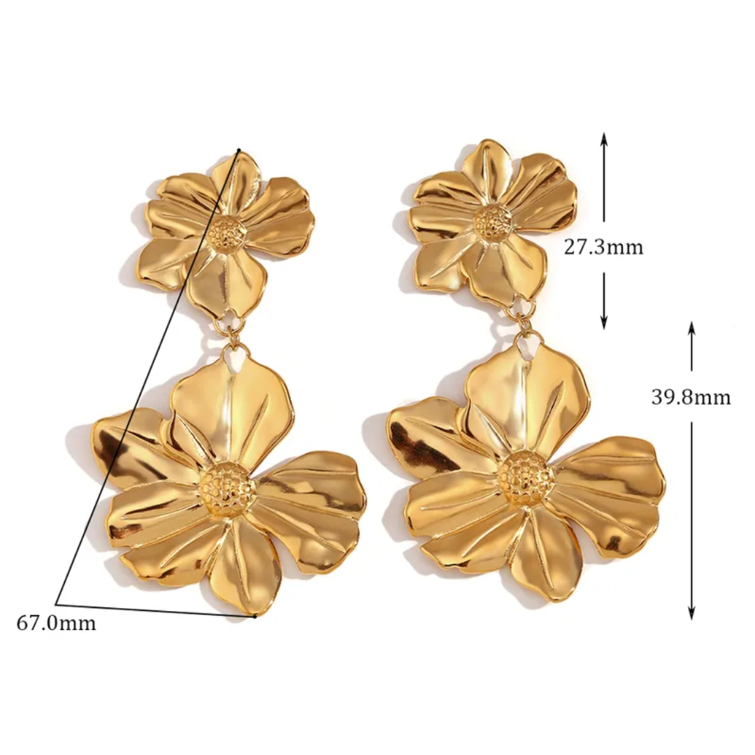 Aretes largos doble flor