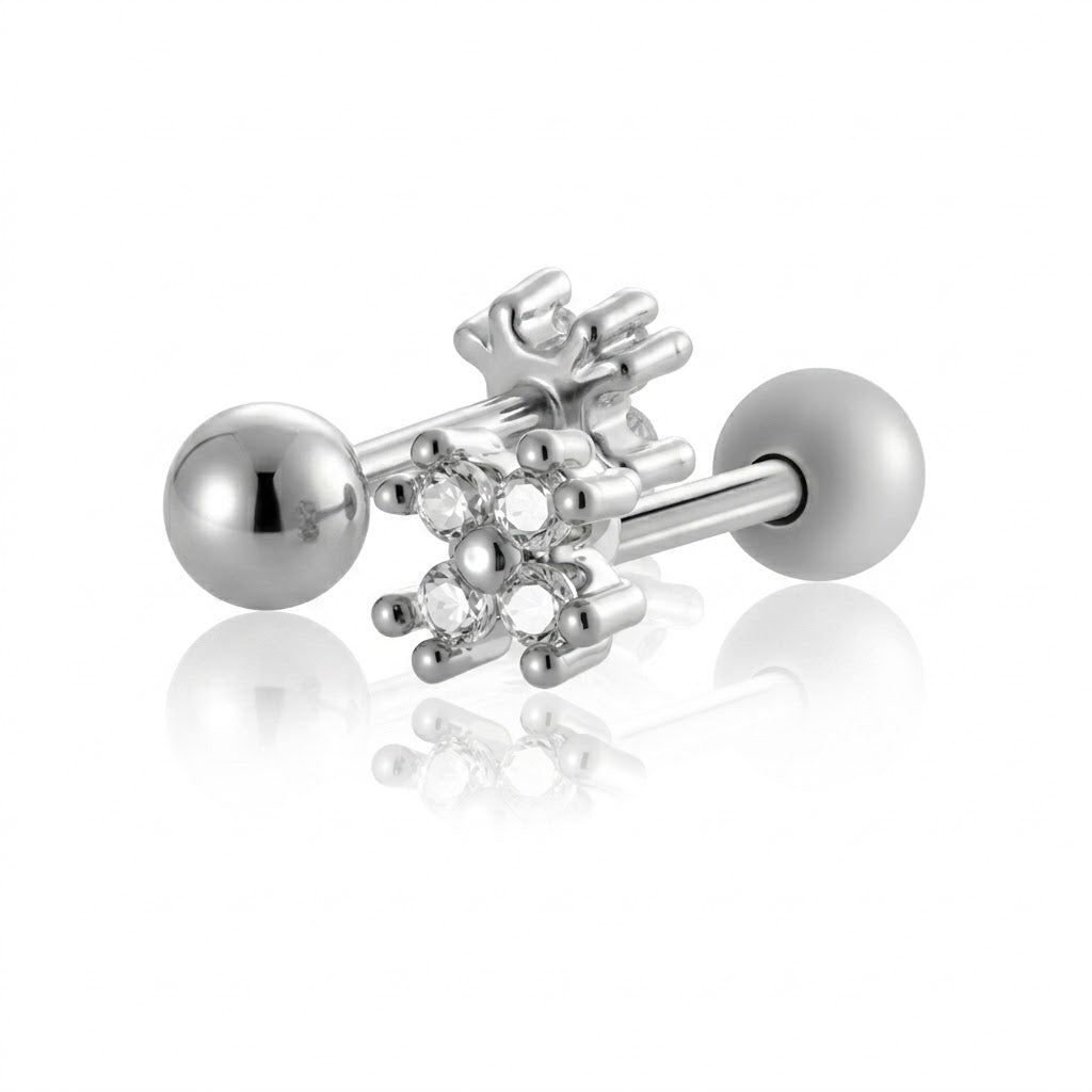 Piercing individual flor de 4 pétalos plateado ✨