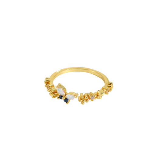 Anillo de mariposa tornasol azul