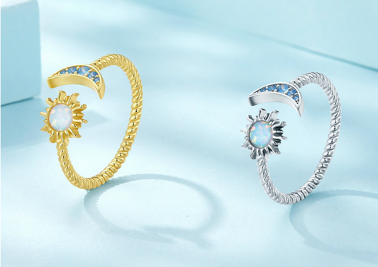 Anillo de sol ópalo y luna