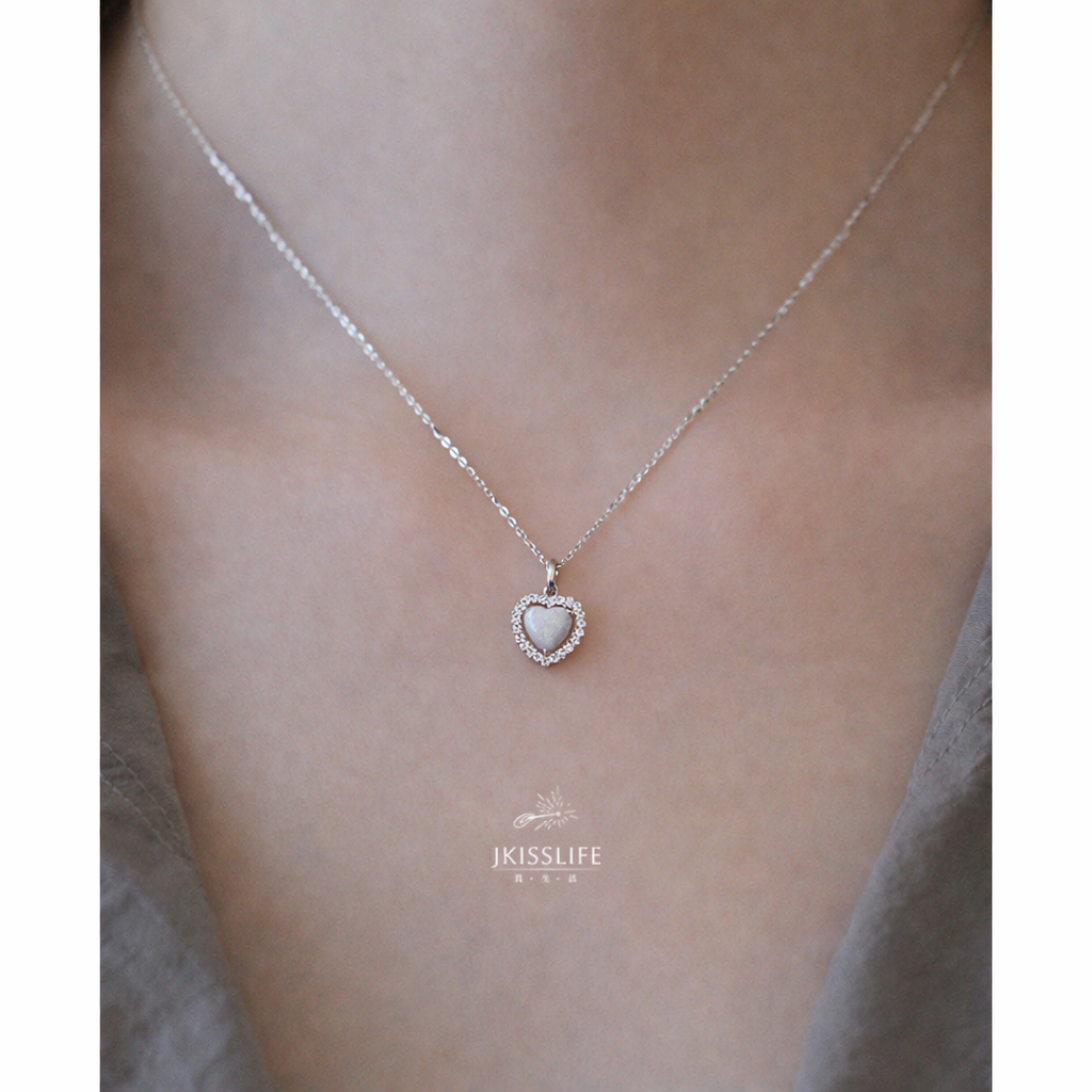 Cadena de Plata de Corazón de Ópalo💖
