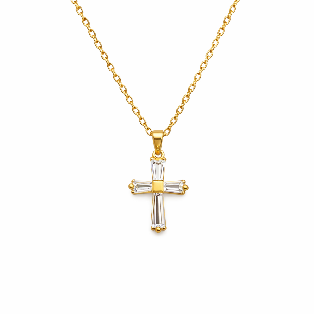 Collar de Cruz de Zirconia Rectangular✨