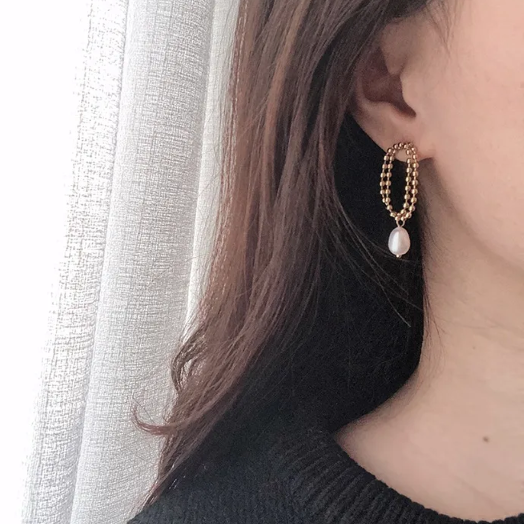 Arete cadena con perla