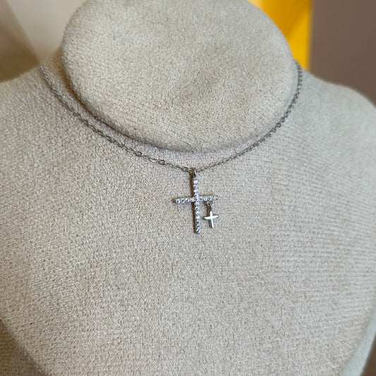 Cadena plata cruz grande y pequeña
