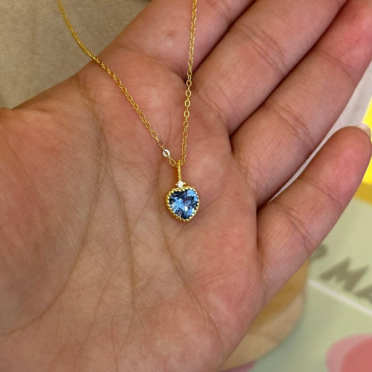 Cadena plata corazón celeste