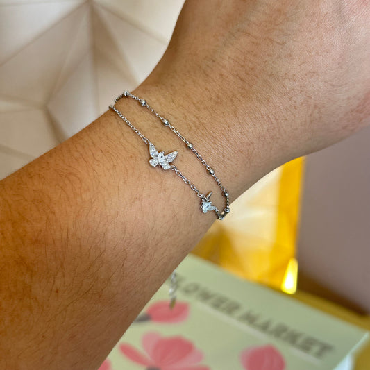 Pulsera de plata doble de mariposa 🦋