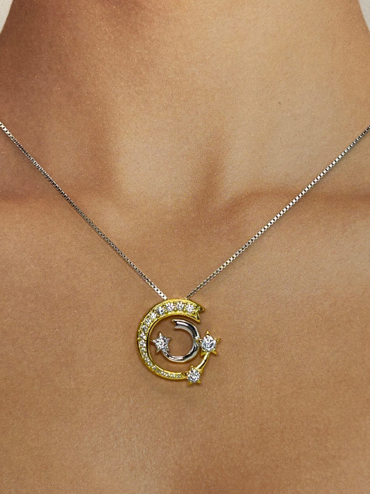 Cadena Dorado con Plateado Luna y Estrellas