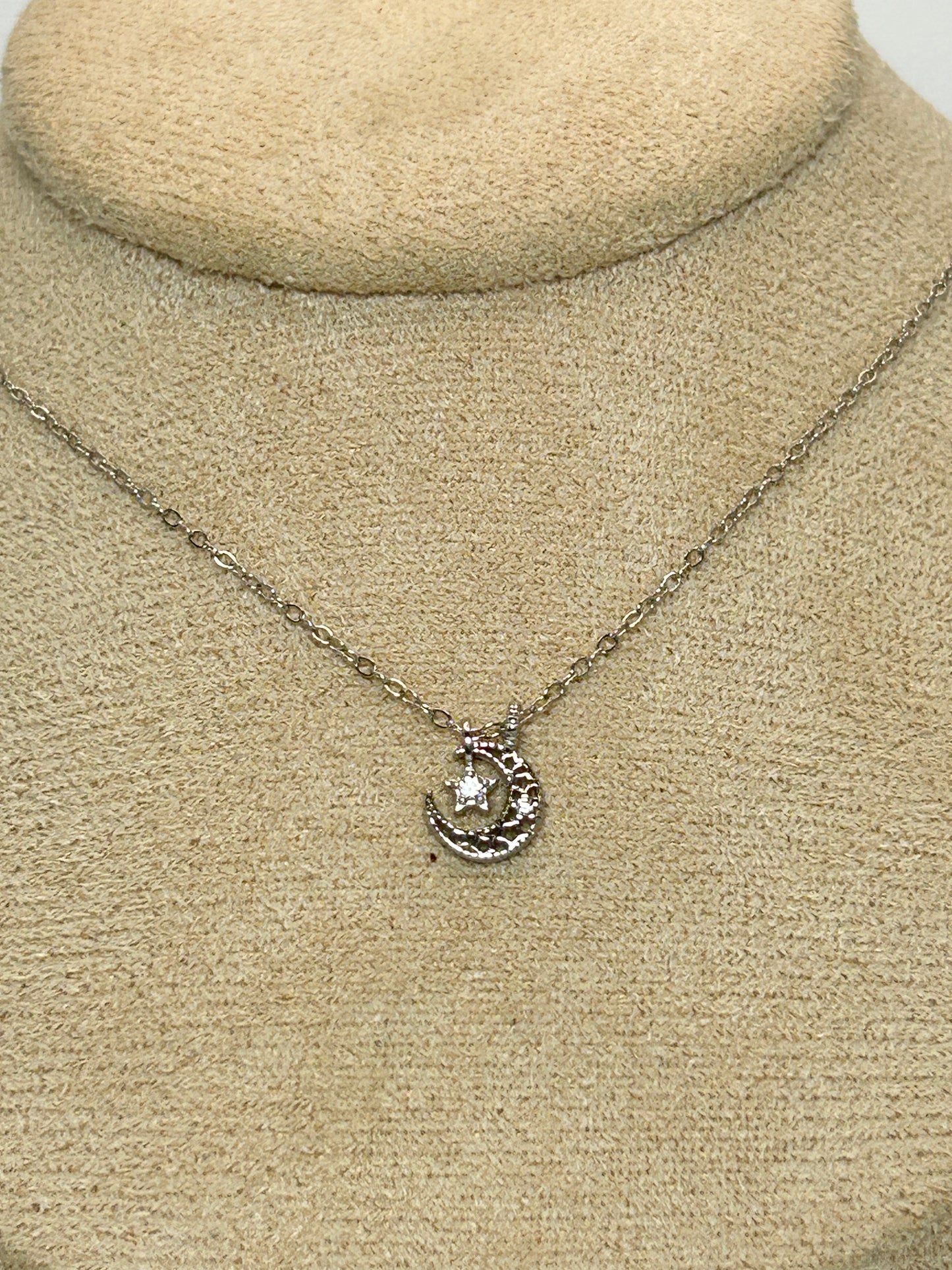 Cadena de Plata Luna con Estrella y Zirconias ⭐
