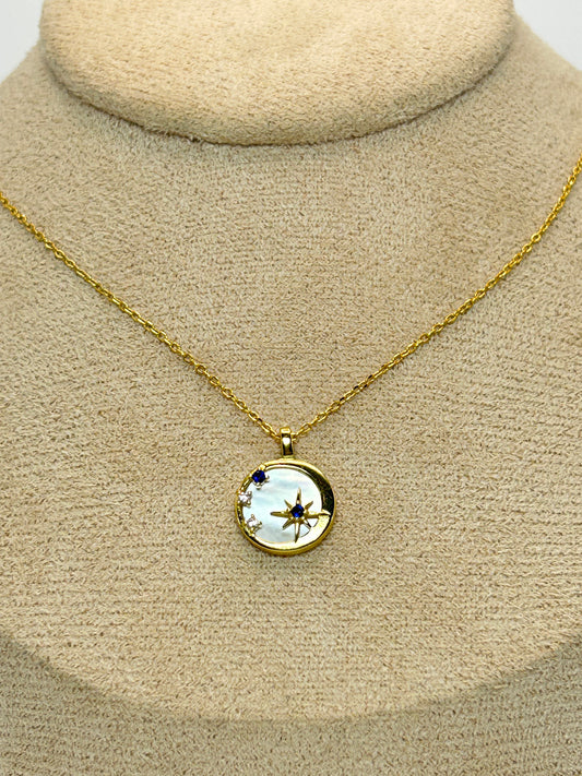 Cadena de Plata de Medalla con Destellos con Zirconia Azul ✨
