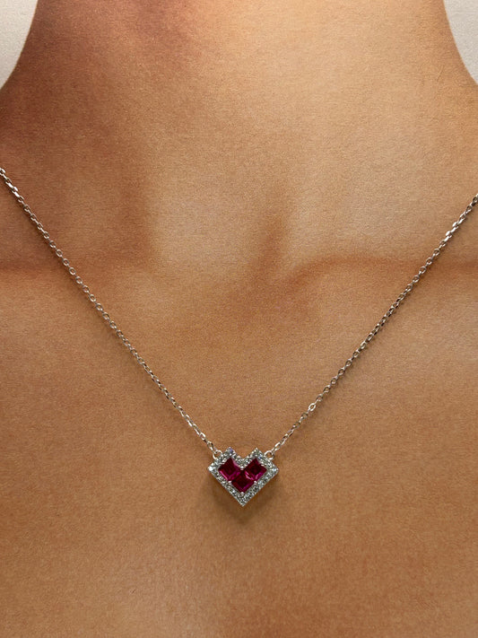 Cadena Corazón de Zirconias Rojas ❤️