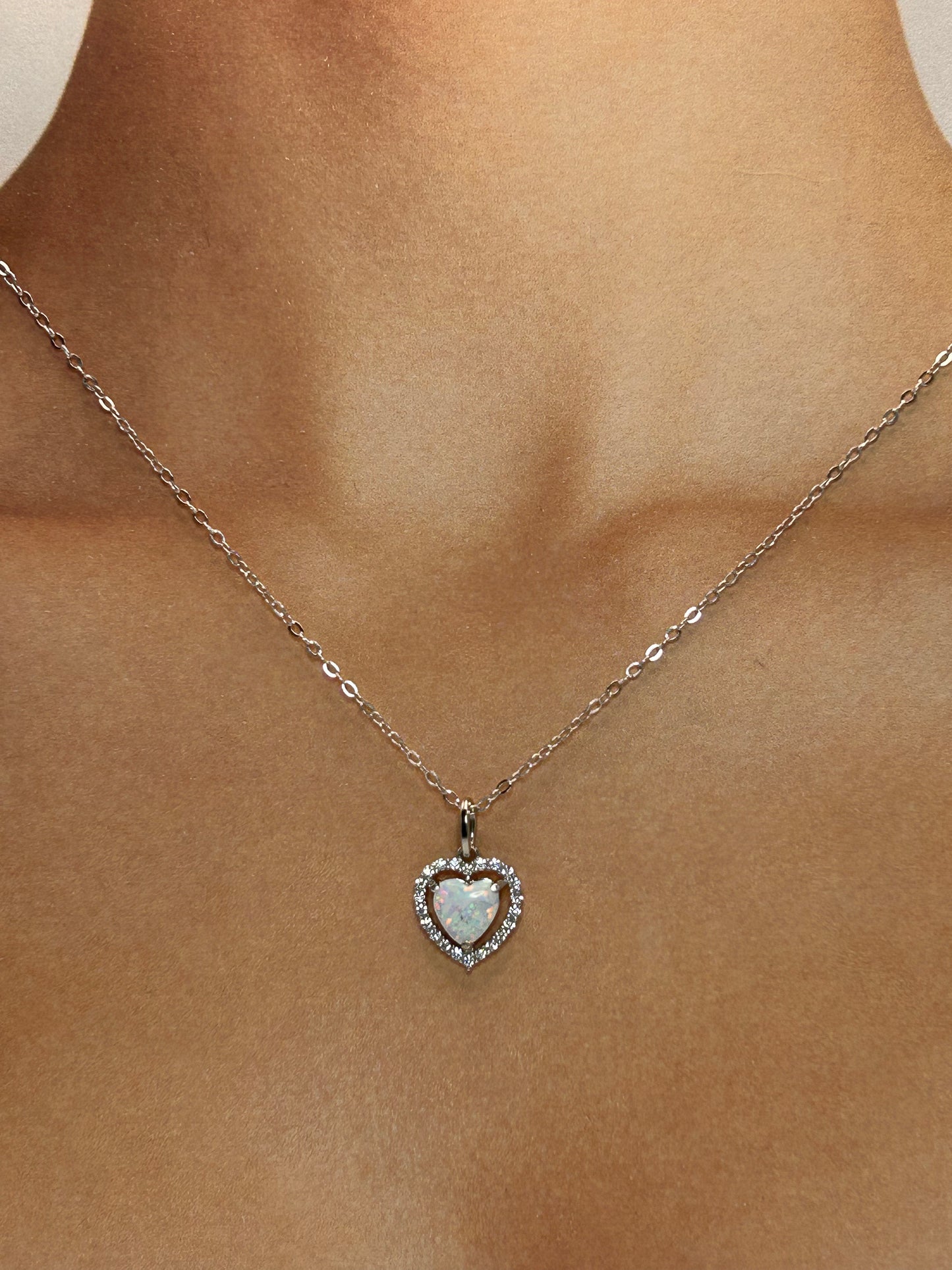 Cadena de Plata de Corazón de Ópalo💖