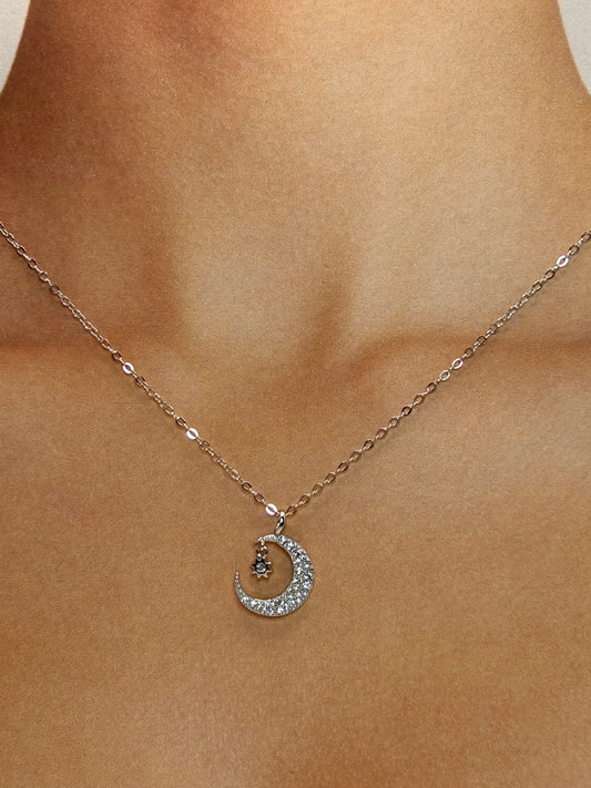 Cadena de Plata de Luna con Estrella y Zirconias🌙✨